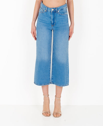 Jeans cropped Silvian Heach in denim di cotone stretcha vita alta con passanti