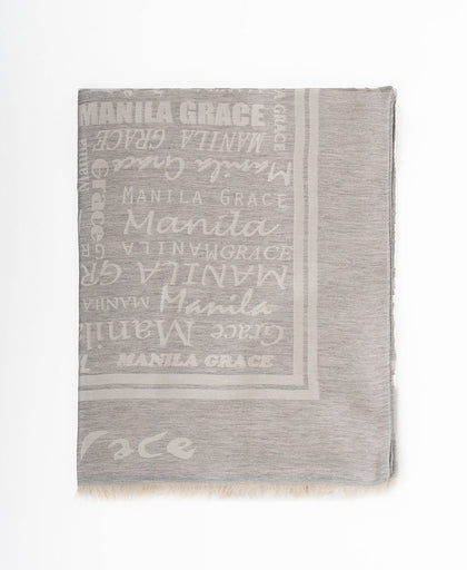 Sciarpa grigio perla Manila Grace in misto viscosa sfumata con stampa lettering
