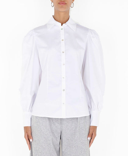 Camicia bianca Fracomina in popeline di cotone con manica lunga a sbuffo con maxi polsino