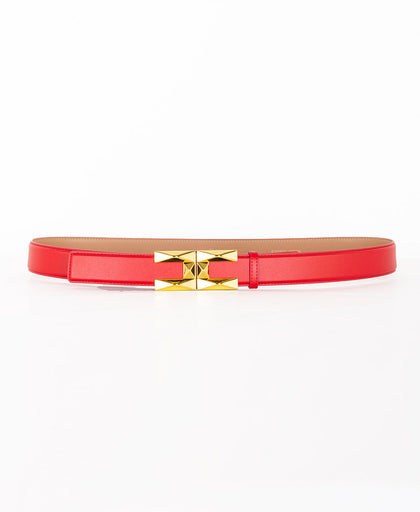 Cintura rossa Elisabetta Franchi in simil pelle con chiusura con fibbia logo diamantato light gold