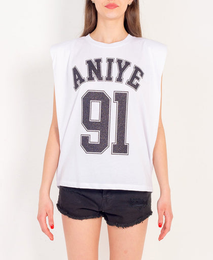 T shirt bianca Aniye By in jersey di cotone con stampa frontale