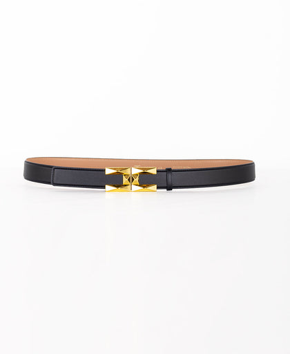 Cintura nera Elisabetta Franchi in simil pelle con chiusura con fibbia logo diamantato light gold