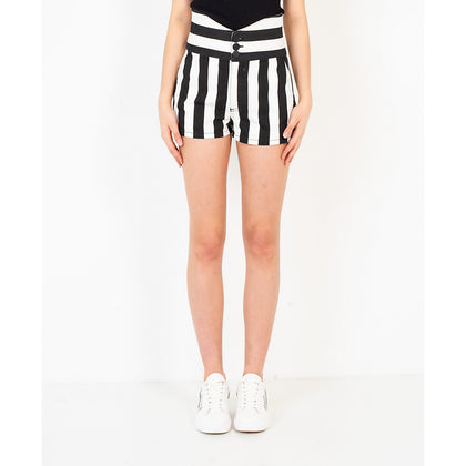 Shorts Gaelle Paris in cotone con stampa a righe verticali bianchi e neri