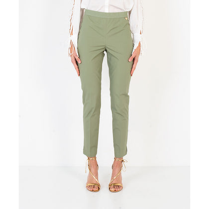 Pantalone TwinSet in cotone a Vita alta con banda elasticizzata e taglio alla caviglia verde olio