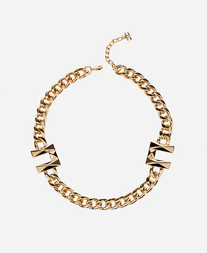 Collana Elisabetta Franchi in metallo light gold a catena con dettaglio logo effetto diamantato
