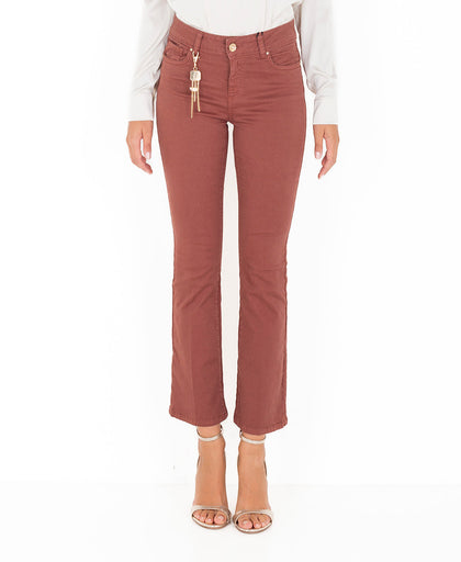 Jeans flare marroni Fracomina in denim a vita regular e charm removibile con strass e catene pendenti