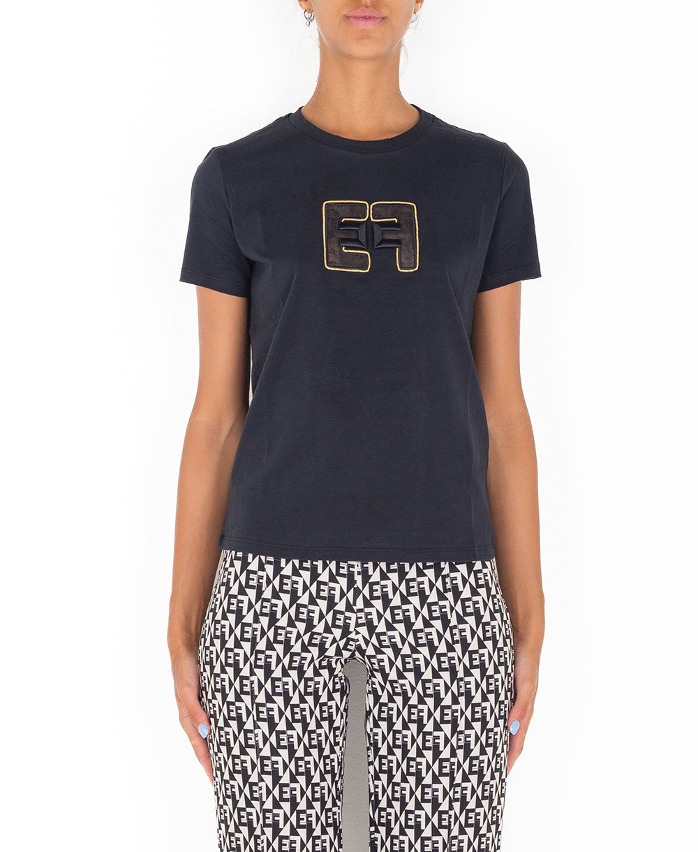 ELISABETTA FRANCHI T-shirt a manica corta con ricamo centrale logo MA01026E2
