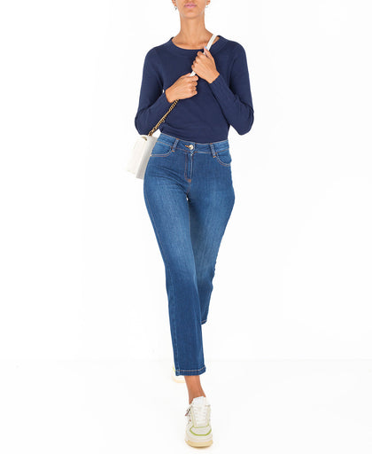 Outfit con i jeans a sigaretta Nenette in denim di cotone elasticizzato a vita alta