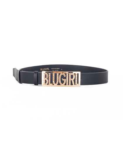 Cintura nera Blugirl in pelle con fibbia in metallo dorato con logo